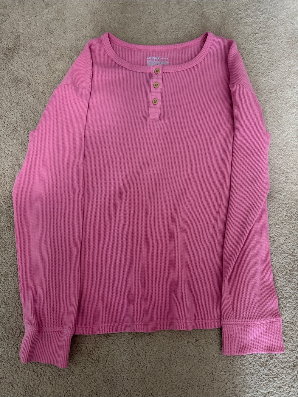 Cat & Jack girls 10/12 Pink Waffle Henley Long Sleeve Shirt